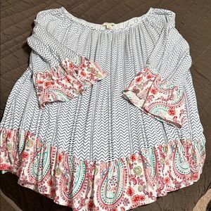 Style & Co. White Blouse with Blue Chevron Dot Print